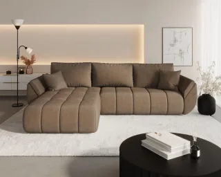 Ecksofa Schlafsofa MISATO Stoff Monolith Braun Ottomane Links