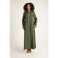 fashionshowcase Tunikakleid Damen Abaya mit Glitzerdetails in Leinenoptik Modest Fashion, glitzernde Details