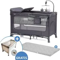 Fillikid Baby-Reisebett Capri - Dunkelgrau Grau, Babyreisebett mit Wickelauflage, Einstieg, Matratze & Insektenschutz