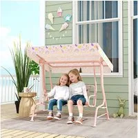 AIYAPLAY Hollywoodschaukel Kinderschaukel mit verstellbarem Sonnendach, Sicherheitsgurt, 2-Sitzer, verstellbarer Sonnenschutz, Gartenschaukel für 3-6 Jahre Kinder, 1 tlg., für 3-6 Jahre Kinder, Rosa 110 x 74 x 113 cm