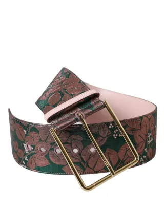 Dolce & Gabbana Mehrfarbiger Floraler Jacquard Lurex Gürtel mit Goldverschluss
