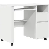 vidaXL Schreibtisch Tisch mit Rädern mit Regal Weiß 91 x 50 x 77 cm Holzwerkstoff (1-St)