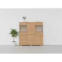 OTTO home Highboard VETRO Teilmassiv, Fronten Massivholz, Wohnzimmer, Stauraum,Griffmulde, B/T/H:150/40/1445,5cm, 15geschlossene Fächer,verstellbare Einlegeboden