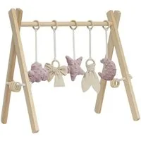 LuMali Baby Gym Holz Spielbogen klappbar 5 Spielzeuge 41x58x49cm Naturholz Kiefer, Spieltrapez Neugeborene sensorisch handgemacht faltbar leicht Geschenk
