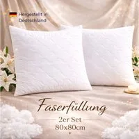 NEXGEN Luxus Microfaserkissen Premium Kopfkissen Steppkissen, Füllung: Mikrofaserfüllung aus Polyester, weich, atmungsaktiv, formstabil, Bezug: 80x80cm, 2 Stück, Bauchschläfer, Rückenschläfer, Seitenschläfer,  Premium Qualität,  Hergestellt in DE