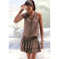 LASCANA Sommerkleid aus leicht strukturierter Webqualität mit Rüschendetails luftiges Partykleid, kurzes Strandkleid,Minikleid mit Volants,Festival