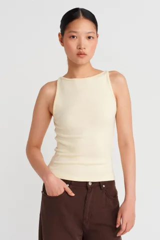 Rippoptik Neckholder Slim-Fit Bluse