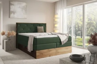 Boxspringbett Schlafzimmerbett NAVEL 200x200cm in Stoff Rouge Dunkelgrün