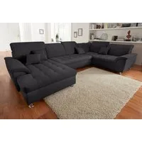 DOMO collection Wohnlandschaft FRANZI optional mit Bettfunktion, Bettkasten & Kopfteilverstellung, XXL-Sofa, Recamiere links, graphite, B/T: 352/214 cm