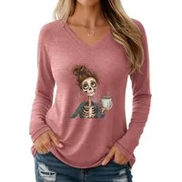 PYLIKE Langarmshirt Shirts Damen Halloween Totenkopfmädchen bequemes Langarmshirt Halloween Special Feiertag tragen