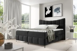 Boxspringbett Schlafzimmerbett CHARLES 140x200cm Stoff Aragon Schwarz
