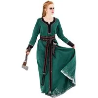 Leonardo Carbone Wikinger-Kostüm Kleid "Freya" mit Handstickerei, zweifarbiges Design, hochwertige Baumwolle