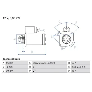 Bosch Anlasser 0,8 kW Renault 11 21 9 Super Trafic Volvo 440 460 480