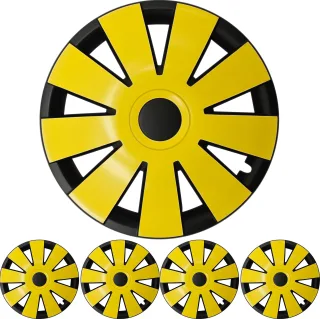 4x PREMIUM DESIGN Radkappen Radzierblenden 15 ZOLL "Nefryt" in Schwarz / Gelb