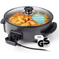 GOURMETmaxx Elektrische Pfanne 1500W metallic schwarz 30cm mit Deckel und Trenner, 1500 W, Pasta Pizza ohne Herd zubereiten Antihaftbeschichtung mit Cool-Touch