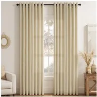 Topfinel Gardine Leinenoptik Gardinen mit Ösen Vorhänge für Wohnzimmer (2 St), Ösen, halbtransparent, vorhänge kinderzimmer halbtransparent Flachsfarbe 140x225 Studie Boho