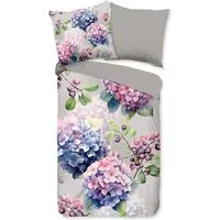 good morning Wendebettwäsche Julia, Renforcé, 2 teilig, 100% Baumwolle, Renforcé, Reißverschluss, Wendeoptik, Hortensie, Grau