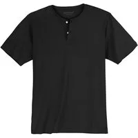 redfield Rundhalsshirt Redfield T-Shirt schwarz mit Knopfleiste Übergröße