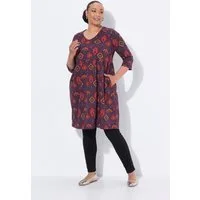 Ulla Popken Jerseykleid Longshirt A-Linie V-Ausschnitt 3/4-Arm Taschen