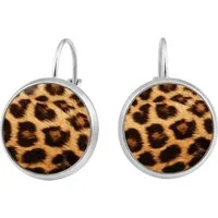 KARMA Ohrhänger-Set Leo rund 2 cm Silber Braun Leoohrringe modern (Geschenk für Sie, Leoparden-Print), Damenohrringe Damen Damenschmuck