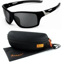 Rennec Sonnenbrille Herren Sportbrille Radbrille Polarisiert mit Outdoor Hardcase Gläser Schwarz Getönt, Rot oder Blau Verspiegelt, Gelb Night Vision