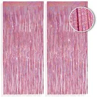 PHENO FLAGS Flagge 2 Stück Lametta Vorhang - Deko, Lametta Girlande für Ihre Party, Funkelnden Metallic-Look in rosa