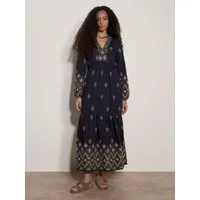 Apricot Maxikleid Boho-Maxikleid mit Stickerei