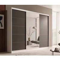 MOEBLO Schiebetürenschrank Tivora 250 (Moderner, platzsparender Kleiderschrank mit Spiegel für Schlafzimmer und Ankleidezimmer, 3 Schiebetüren, 11 Einlegeböden, stabile Kleiderstange, Wohnzimmerschrank mit Spiegel, Schwebetürenschrank Schrank Gardero