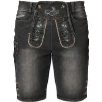 Steigenhöfer Manufaktur Trachtenjeans Herren im Lederhosen Look - Leonard - Stonewashed Stretch Denim Trachtenlatz mit Knopfleiste - Kurze Jeans - Oktoberfest Outfit