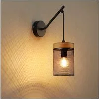 Nettlife Wandleuchte Vintage Schwarz Industrial Metall Holz E14 Gitterschirm Wandlampe, ohne Leuchtmittel, für Wohnzimmer Schlafzimmer Flur Treppenhaus Cafe Bar