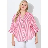 Ulla Popken Longbluse Bluse Streifen Oversized V-Ausschnitt 3/4-Arm