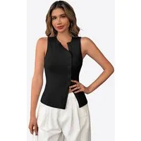 Imily Bela Ripptanktop Damen Gerippt ärmellos Rundhals Knöpfe (Packung, 1-tlg., 1per-Pack) mit außermittiger Knopfleiste in Unifarbe