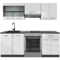 Vicco Küchenzeile R-Line, Weiß Hochglanz/Anthrazit, 200 cm, AP Anthrazit