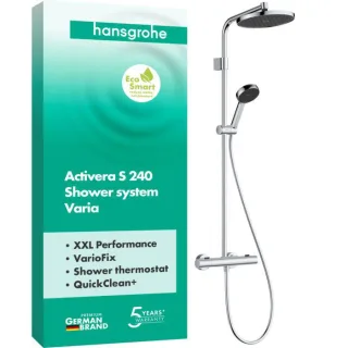 hansgrohe Activera S Duschsystem 240 1jet 28078000 EcoSmart mit Ecostat Fine Varia Thermostat, wassersparend 8 l/min, chrom