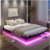 COSTWAY Bettgestell (1-tlg), Doppelbett Schwebebettgestell, mit LED, Lattenrost,160 x 200 cm