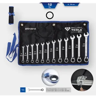 Brilliant Tools Ratschenringschlüssel-Satz, 12-tlg, umschaltbar, 8 - 19 mm - BT013212