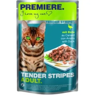 PREMIERE Tender Stripes Nassfutter Katze Adult Ente 112x85 g