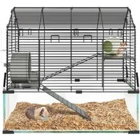 GarveeMore Kleintierkäfig Hamster Käfig mit Tiefgehärtetem Glas Boden 3 Ebenen Hamster Tank