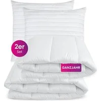 wometo Microfaserbettdecke + Kopfkissen 2er Set Bettdecke 155x220 cm und Kopfkissen Basic (Bettenset), OEKO-TEX®, 2 Ganzjahres-Bettdecken & 2 Kopfkissen, Übergröße