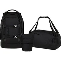 Satch Schulranzen Schulrucksack-Set PACK Nordic Black 3-teilig (3-teilig), ergonomisch, Your-Size-System: auf Körpergröße anpassbar