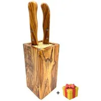 Olivenholz-erleben Messerblock DESIGN eckig, aus Olivenholz (1tlg), Flexible Holzspieße für sichere und schonende Messeraufbewahrung