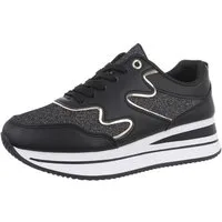 Ital-Design Damen Low-Top Freizeit Sneaker (86188243) Keilabsatz/Wedge Sneakers Low in Schwarz