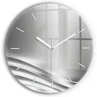 Tulup Wanduhr Runde Glasuhr Silberne Abstraktion Moderne Uhr aus Gehärtetem Glas