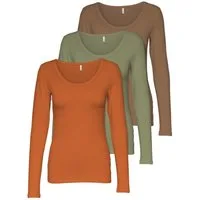 ONLY Langarmshirt Live Love NEW Longsleeve (3-tlg., 3er Pack) Figur betont, elastische Baumwollqualität