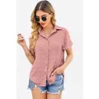 Imily Bela Blusenshirt Damen Kurzarm Casual Oberteil (Packung, 1-tlg., 1per-Pack) mit Textur-Punkten und Hemdkragen