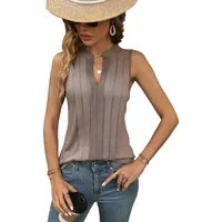 DEBAIJIA Kurzweste Damen Tank Top Plissee V-Ausschnitt Ärmellos T-Shirt Sommer Elegant