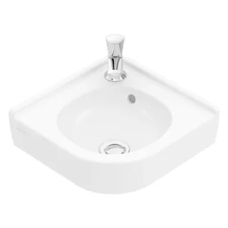 Villeroy und Boch O.NOVO Compact Eck-Handwaschbecken 73103201 32 cm Schenkellänge, 1 Hahnloch, Überlauf, weiß