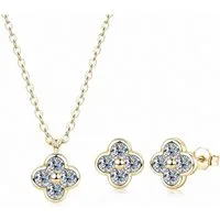 ROUGEMONT Schmuckset Glücksbringer Moissanit Kleeblatt Damen Schmuckset, Funkelnder Moissanit