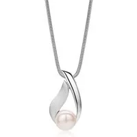 Miore Perlenkette Damen 925 Silber oder Silber 18K vergoldet - Perlenanhänger 13 x 24 mm, Perlengröße 8 mm - Schlangenkette 45 cm