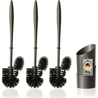 Hausfelder WC-Garnitur Klobürste mit Randreiniger WC (Schwarz, 2 Ersatzbürsten), Klobürsten, (WC-Set inkl Ersatzbürsten, 4-tlg., WC-Bürsten Garnitur aus Kunststoff), Klobürste mit Randreiniger